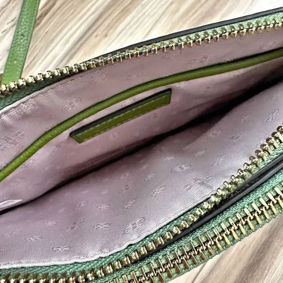 TORY BURCH | Blake Green White Gingham Crossbody Double Zip 3 Compartment Bag - Picture 7 of 12